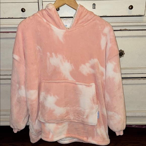 Pink and White Tie-Dye Fleece Hoodie Oodie size 4-13 hooded cozy thick sweater - Picture 2 of 4